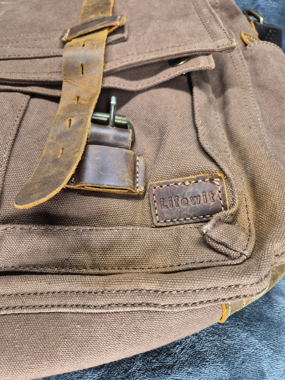 Lifewit Vintage Canavas Messanger Lap Top Bag Heavy Duty Cotton Leather Acent